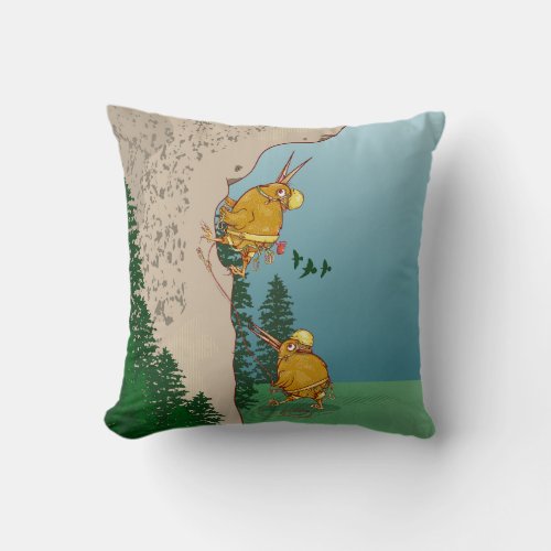 Kiwi Bird rock climbing Throw Pillow