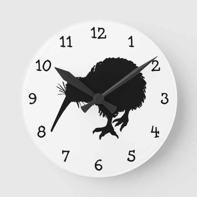 Kiwi Bird Silhouette Round Clock (Front)