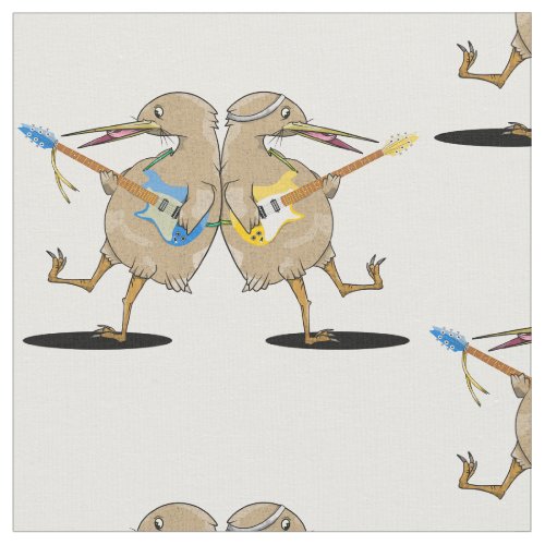 Kiwi birds playing electic guitars fabric