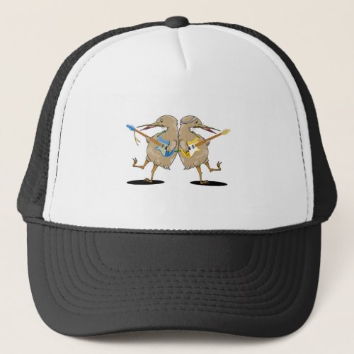 Kiwi birds playing electic guitars trucker hat