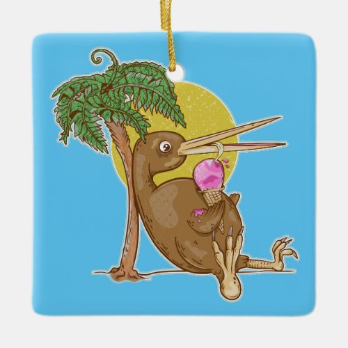 Kiwi eating an icecream ceramic ornament