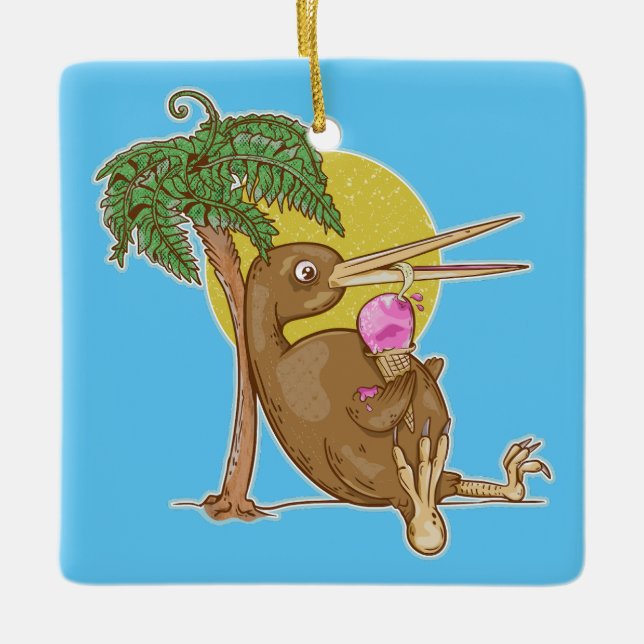 Kiwi eating an icecream ceramic ornament (Front)