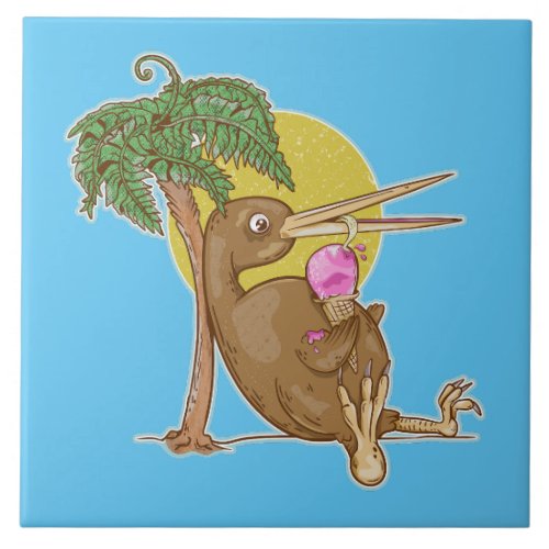 Kiwi eating an icecream ceramic tile