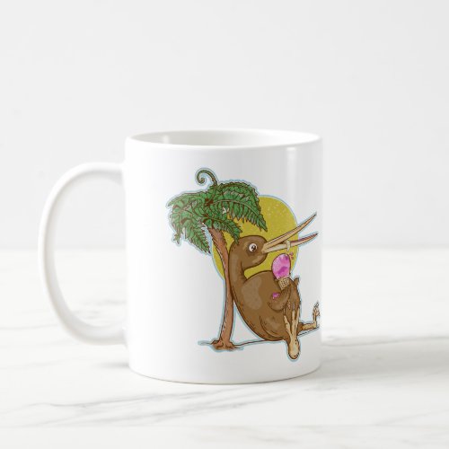 Kiwi eating an icecream coffee mug