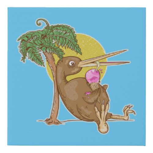 Kiwi eating an icecream faux canvas print