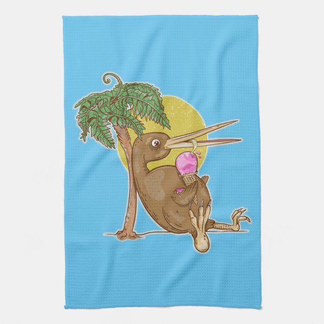 Kiwi eating an icecream kitchen towel (Vertical)