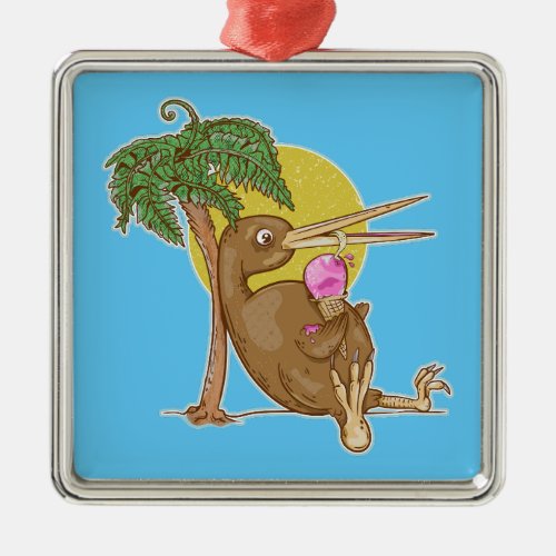 Kiwi eating an icecream metal ornament