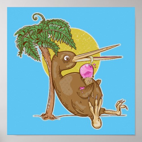 Kiwi eating an icecream poster