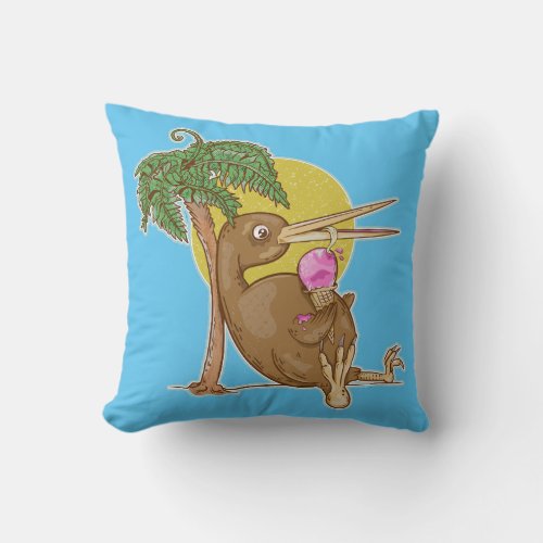 Kiwi eating an icecream throw pillow