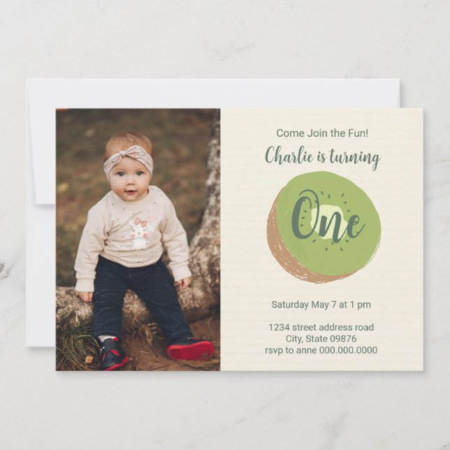 Kiwi First Birthday Photo Invitation (Front)