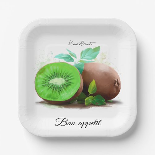 Kiwi fruit and watercolor splashes	 paper plates