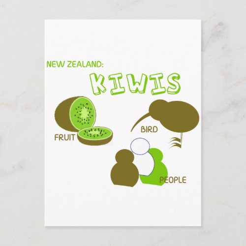 Kiwi fruitbirdspeople cartoon green postcard