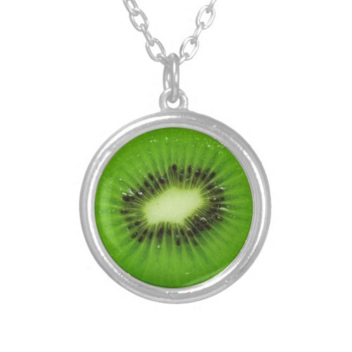 Kiwi Fruit Fresh Slice Silver Plated Necklace