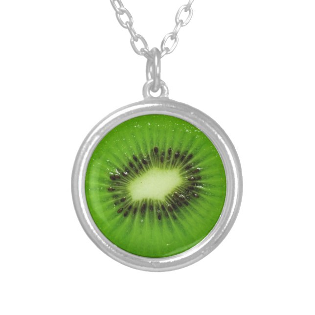 Kiwi Fruit Fresh Slice Silver Plated Necklace (Front)