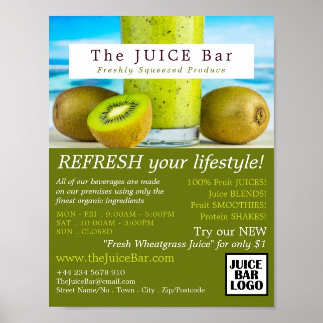 Kiwi Fruit, Juice Bar Advertising Poster (Front)