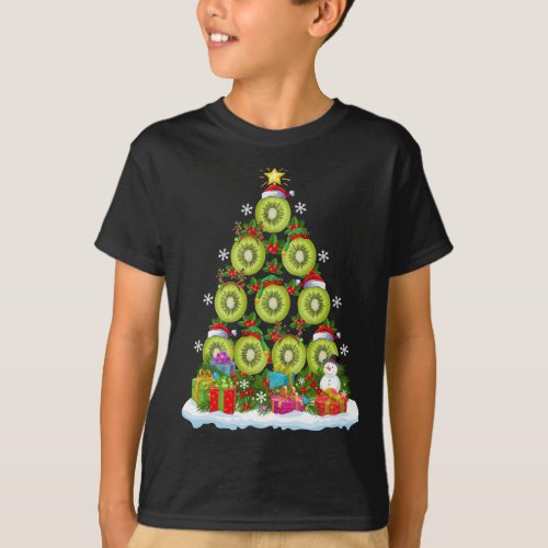 Kiwi Fruit Lover Xmas Lights Funny Kiwi Fruit Chri T_Shirt