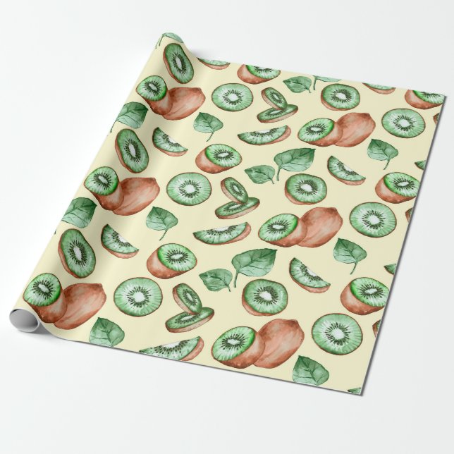 Kiwi Fruit Pattern Wrapping Paper (Unrolled)