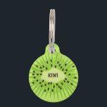 Kiwi Fruit Round Pet Tag<br><div class="desc">Kiwi- inside kiwi fruit with kiwi seeds dark green background</div>