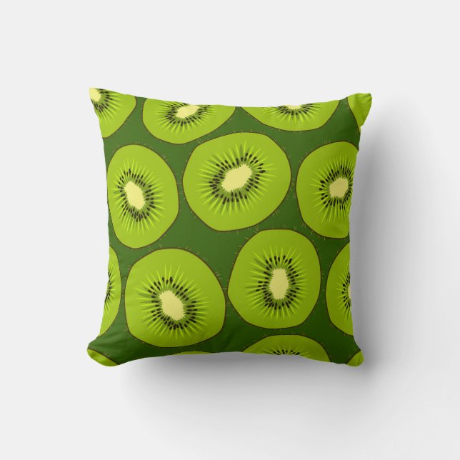 Kiwi fruit slices: dark green. throw pillow (Front)