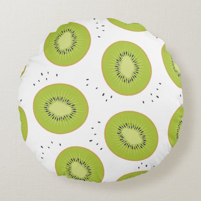 Kiwi fruit slices, seamless illustration. round pillow (Front)