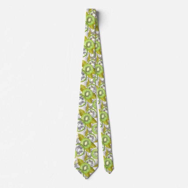 Kiwi, fruity, green and white, fresh, juicy, white neck tie (Front)