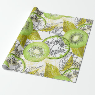 Kiwi, fruity, green and white, fresh, juicy, white wrapping paper