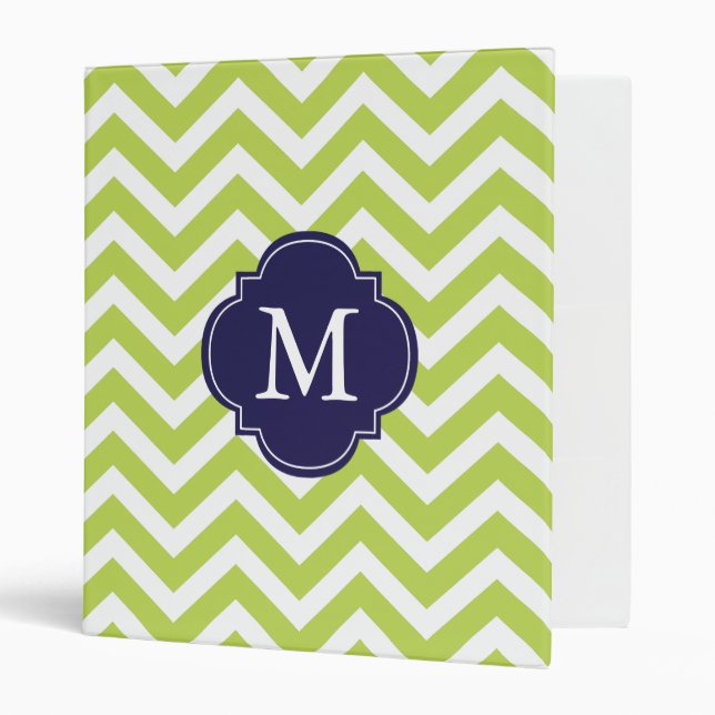 Kiwi Green & Blue Zigzags Pattern Monogram 3 Ring Binder (Front/Inside)