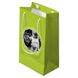 Kiwi Green Fancy Swirls Photo Frame Small Gift Bag