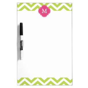 Kiwi Green & Fuschia Zigzags Pattern Monogram Dry-Erase Board