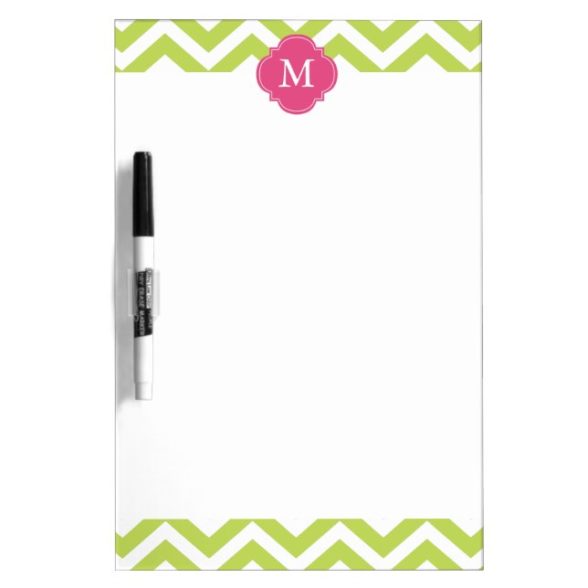 Kiwi Green & Fuschia Zigzags Pattern Monogram Dry-Erase Board (Front)