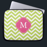 Kiwi Green & Fuschia Zigzags Pattern Monogram Laptop Sleeve<br><div class="desc">Modern and chic chevron stripes and quatrefoil monogram design.</div>