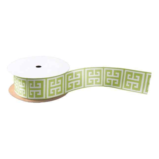 Kiwi Green Greek Key Pattern Satin Ribbon (Spool)