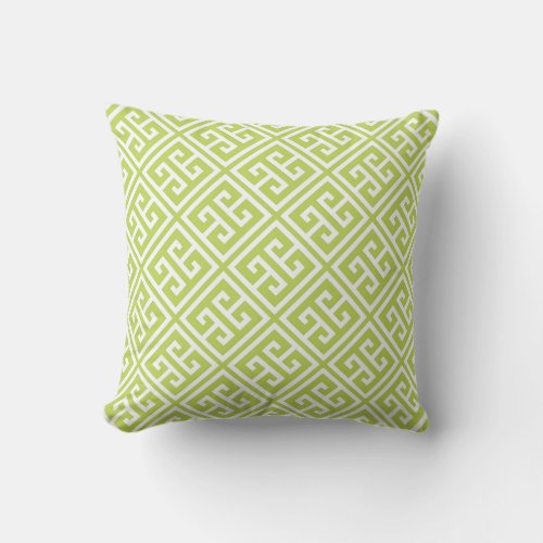 Kiwi Green Greek Key Pattern Throw Pillow
