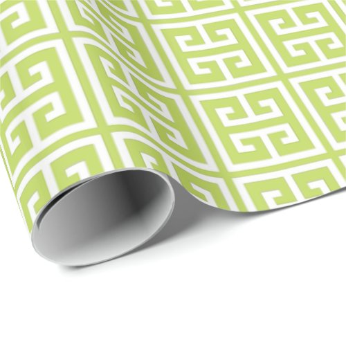 Kiwi Green Greek Key Pattern Wrapping Paper