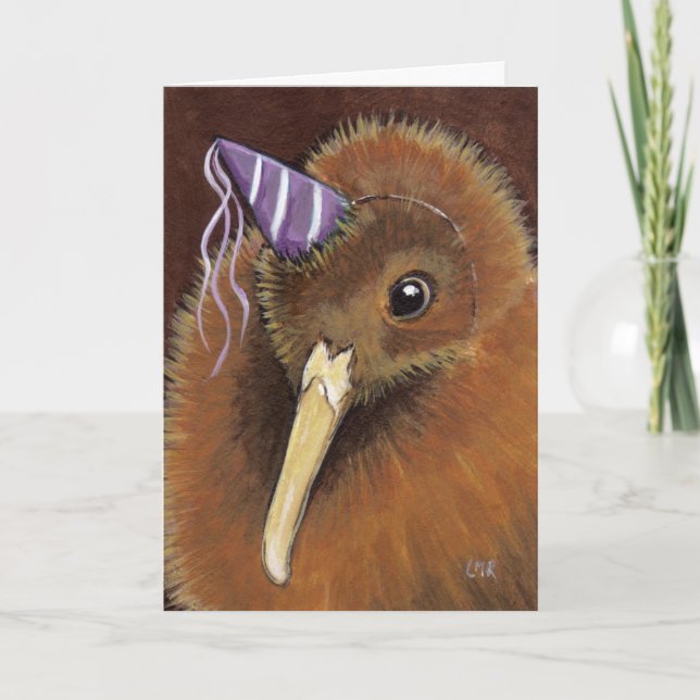 Kiwi in a Party Hat - Bird Art Personalizable Card (Front)