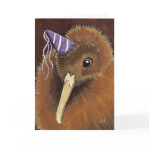 Kiwi in a Party Hat - Bird Art Personalizable Card