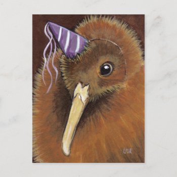 Kiwi In A Party Hat - Bird Art Postcards by LisaMarieArt at Zazzle