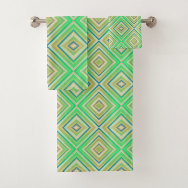 Kiwi Lime Green Alternative Diamond Pattern Bath Towel Set (Insitu)