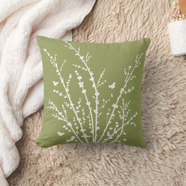 Kiwi Minimal Butterflies and Branches     Throw Pillow (Blanket)