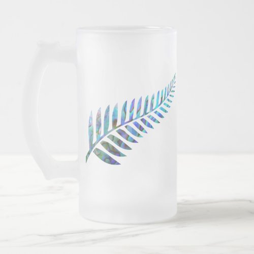 KIWI NEW ZEALAND FERN PAUA FROSTED GLASS BEER MUG