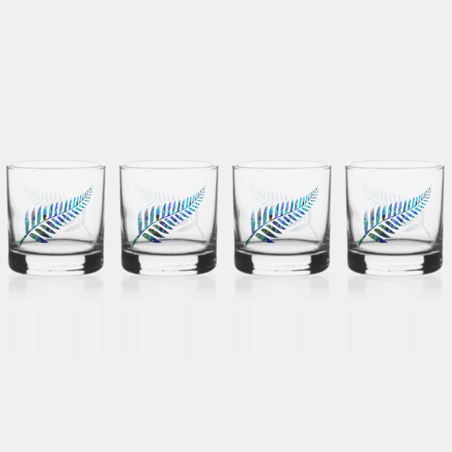 KIWI NEW ZEALAND FERN PAUA WHISKEY GLASS (Front)