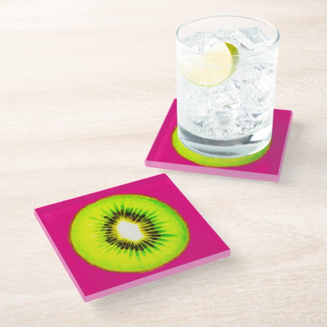 Kiwi Pattern Glass Coaster (Angled)