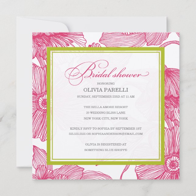 KIWI + PINK FLOWERS | BRIDAL SHOWER INVITE (Front)