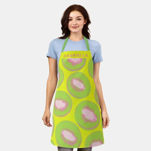 Kiwi Pop Art Fruit Pattern Green Pink Personalized Apron