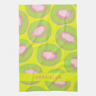 Kiwi Pop Art Fruit Pattern Green Pink Personalized Kitchen Towel