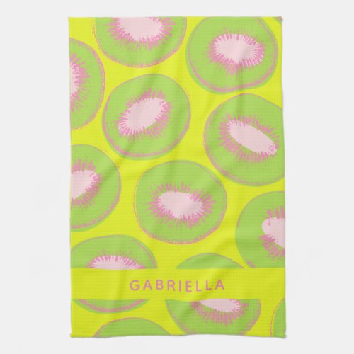 Kiwi Pop Art Fruit Pattern Green Pink Personalized Kitchen Towel