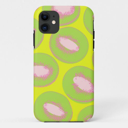 Kiwi Pop Art Fruit Pattern in Chartreuse and Pink iPhone 11 Case