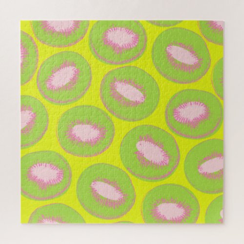 Kiwi Pop Art Fruit Pattern in Chartreuse and Pink Jigsaw Puzzle