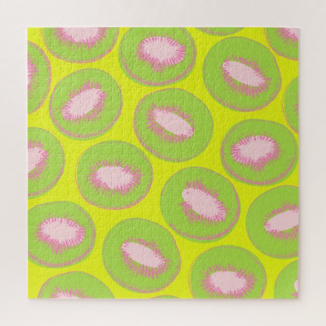 Kiwi Pop Art Fruit Pattern in Chartreuse and Pink Jigsaw Puzzle (Vertical)