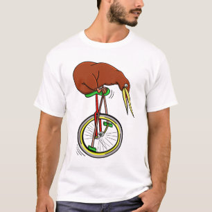 Kiwi Riding A Unicycle Peddling With Long Poles T-Shirt